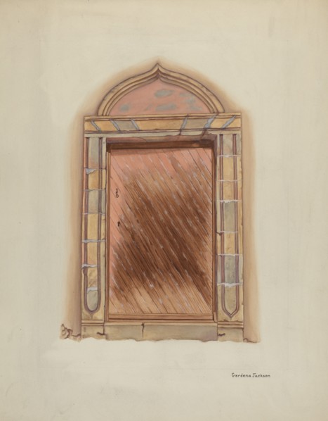 Carved Stone Doorway, Mission San Carlos Borromeo, 1938. Creator: Gordena Jackson.