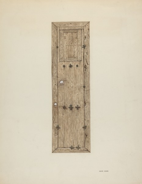Copper-studded Door (One of a Pair), c. 1939. Creator: Mary Hansen.