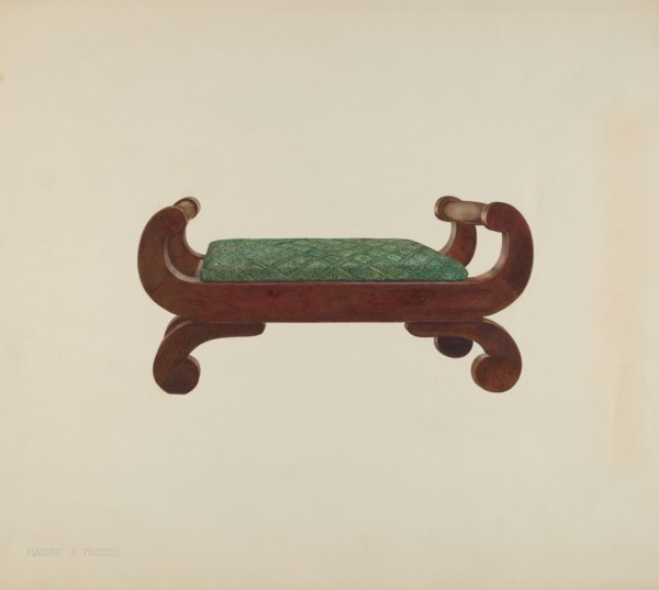 Foot Stool - Mahogany with Horse Hair Covering, c. 1939. Creator: Magnus S. Fossum.
