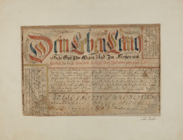 Fractur (Illuminated Writing), c. 1937. Creator:  John Koehl.