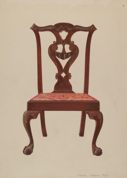 Chippendale Mahogany Side Chair, 1936. Creator: Arthur Johnson.