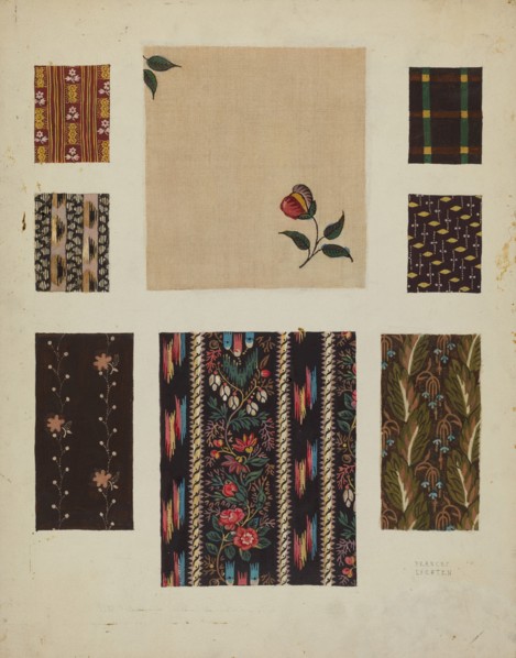Materials from Patchwork Bedspread, c. 1936. Creator: Frances Lichten.