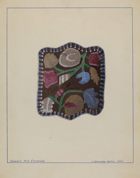 Beaded Pin Cushion, 1937. Creator: J. Howard Iams.