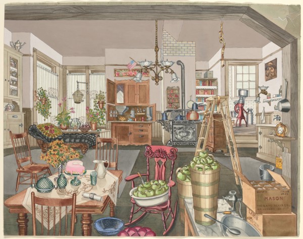 Semi-Rural Kitchen and Dining Room, 1910, 1935/1942. Creator: Perkins Harnly.