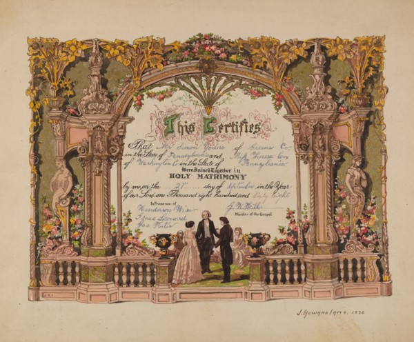 Marriage Certificate, 1936. Creator: J. Howard Iams.