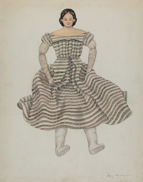 Doll and Costume, c. 1937. Creator: Mary E Humes.