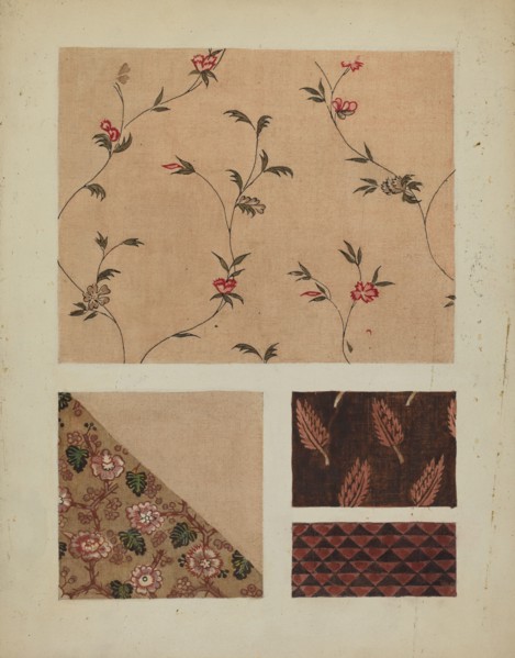 Materials from Patchwork Bedspread, c. 1936. Creator: Frances Lichten.