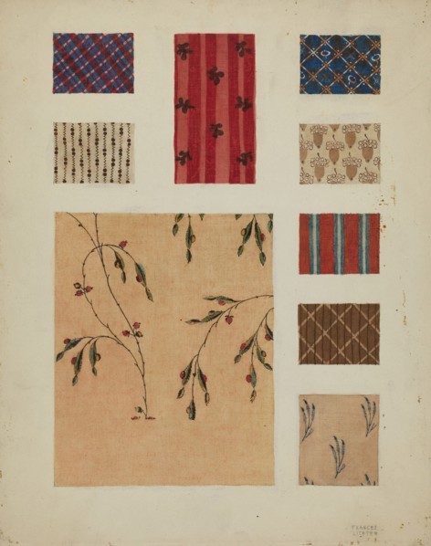 Materials from Patchwork Bedspread, c. 1936. Creator: Frances Lichten.