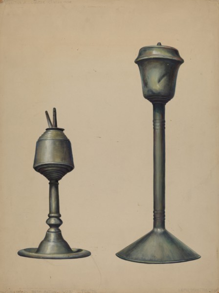 Two Oil Lamps, c. 1938. Creator: Walter Hochstrasser.