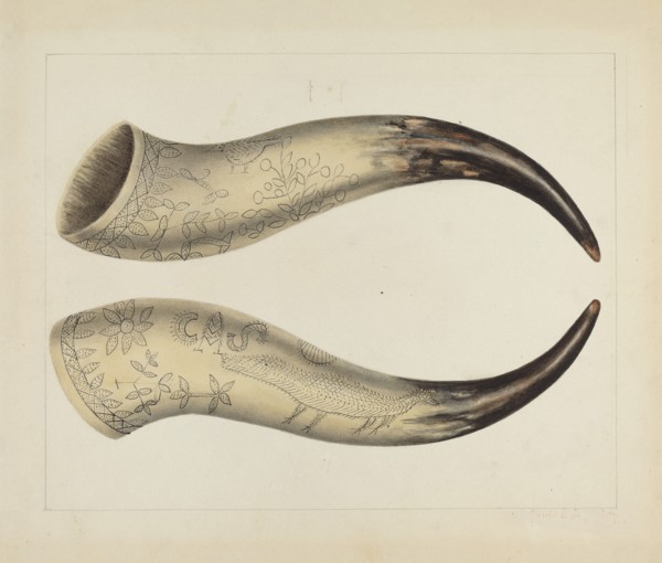 Powder Horn, c. 1938. Creator: Annie B Johnston.