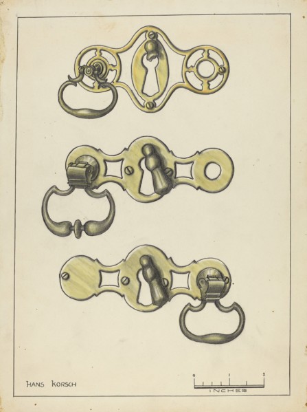 Three Door Handles, 1935/1942. Creator: Hans Korsch.