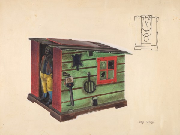 Toy bank: Man in a Cabin, c. 1937. Creator: Chris Makrenos.