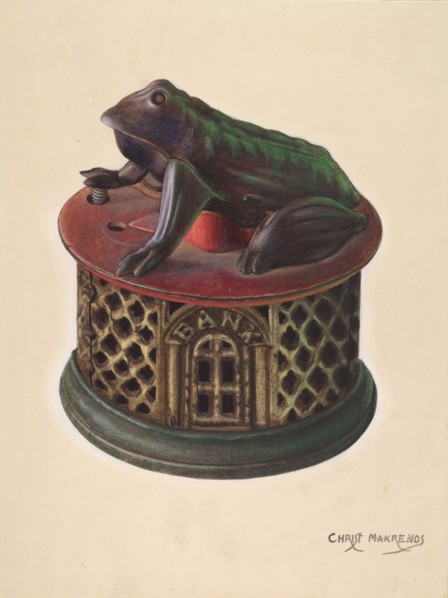 Toy Bank: Frog, c. 1938. Creator: Chris Makrenos.
