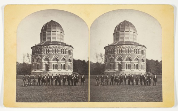 Untitled [group of men in front of the Nott Memorial Hall,...Schenectady, New York], 1875/99.  Creator: Unknown.