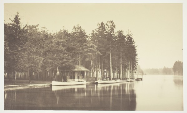 Untitled, c. 1850. [Boat on a lake in the Bois de Boulogne, a park in Paris].  Creator: Charles Marville.