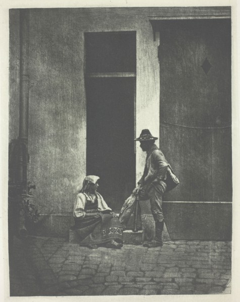 Pifferaro debout et paysanne Italienne assise,...21 Quai Bourbon, c. 1855, printed 1982. Creator: Charles Nègre.