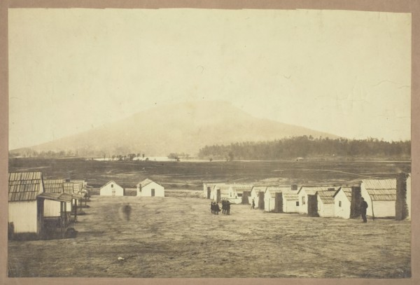 Untitled (Army camp, perhaps from the Battle of Lookout Mountain, Chattanooga, Tennessee), c. 1863. Creator: Charles Peck.