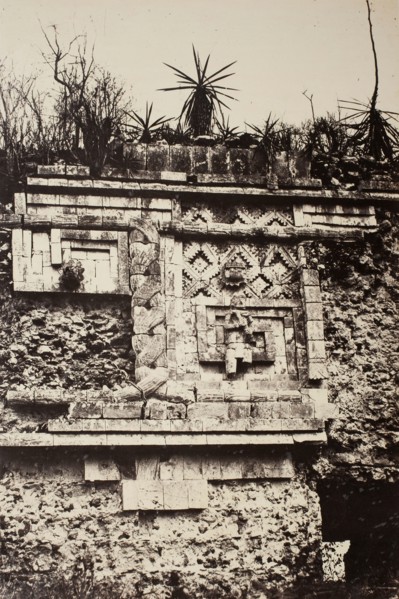 Uxmal, Indian Bas Relief, Nun's Palace  (Uxmal, Bas Relief de l'Indien, Palais des Nonnes), 1860. Creator: Désiré Charnay.