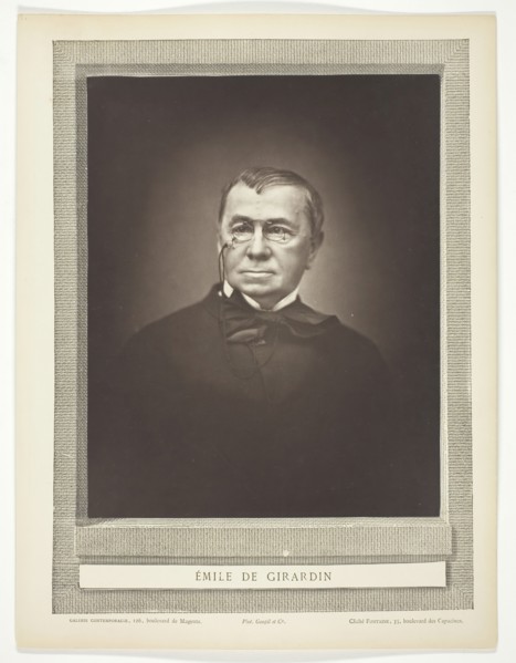 Emile De Girardin [French journalist, publicist and politician], 1875/77. Creator: Fontaine.