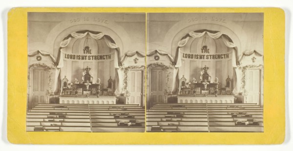 Untitled [stage or altar in  a church], late 19th century.  Creator: L.V. Moulton.