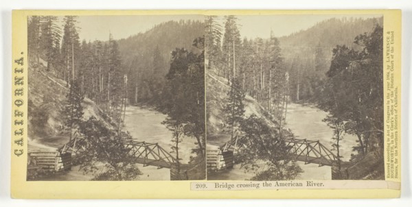 Bridge Crossing the American River, California, 1864. Creator: Lawrence & Houseworth.