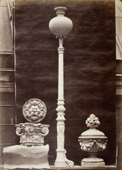 Interior Details and Candelabra, Théâtre du Vaudeville, Paris, 1869, printed 1875/76. Creator: Louis-Emile Durandelle.