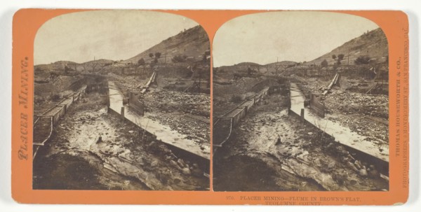 Placer Mining, Flume in Brown's Flat, Tuolumne County, c. 1868. Creator: Lawrence & Houseworth.