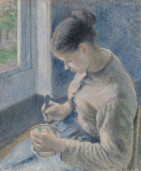 Young Peasant Having Her Coffee, 1881. Creator: Camille Pissarro.