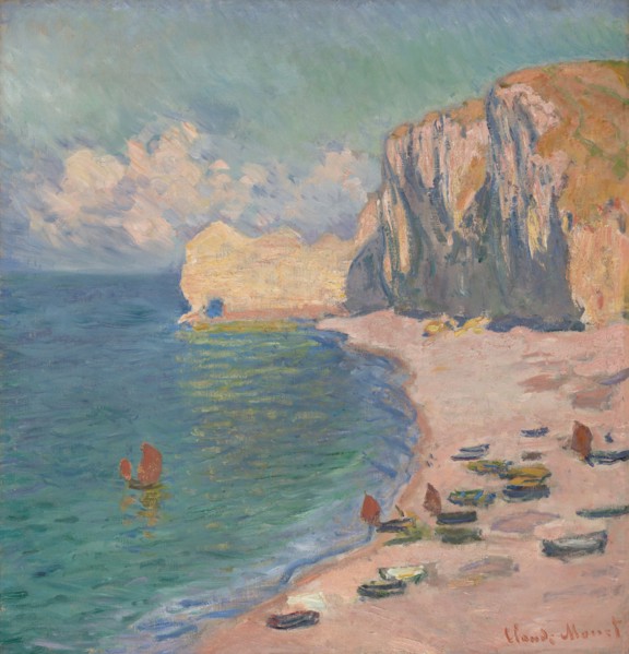 Étretat: The Beach and the Falaise d'Amont, 1885. Creator: Claude Monet.