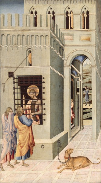Saint John the Baptist in Prison Visited by Two Disciples, 1455/60. Creator: Giovanni di Paolo.
