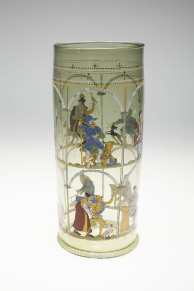 Beaker (Humpen) with the Ages of Man, Bohemia, c. 1600. Creator: Bohemia Glass.