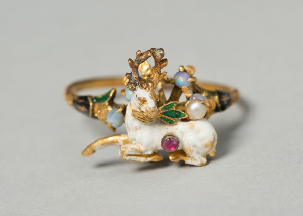 Stag with Herb Branch Mounted as a Ring, Germany, c. 1550-c. 1600 (stag), mounted on later ring. Creator: Unknown.