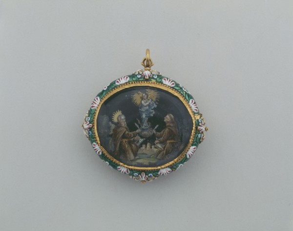 Double-Sided Pendant with the Virgin Immaculate with Ramon Llull and Duns Scotus..., c1675-c1750. Creator: Unknown.