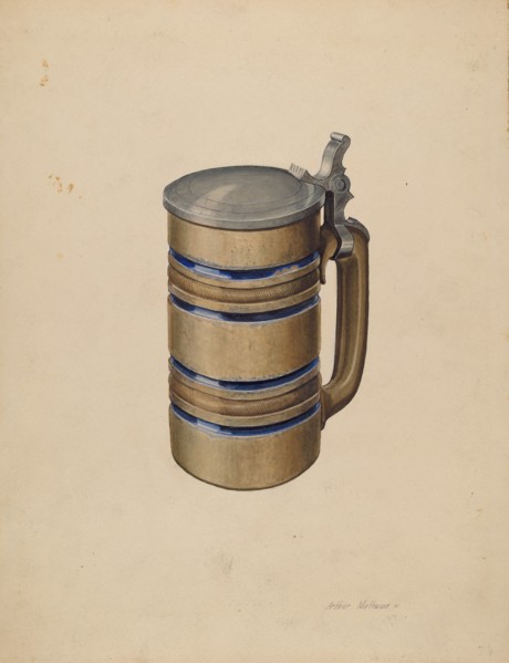 Stoneware and Pewter Beer Mug, c. 1934. Creator: Arthur Matthews.