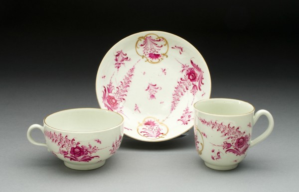 Teacup, Coffee Cup, and Saucer, Worcester, c. 1770. Creator: Royal Worcester.