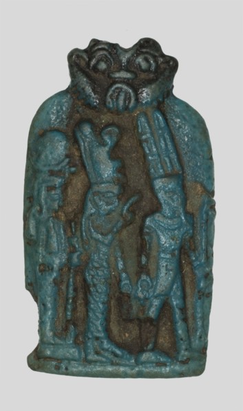 Amulet of the Theban Triad, Amun, Mut, and Khonsu, Egypt, Late Period, Dynasty 26-31 (664-332 BCE). Creator: Unknown.