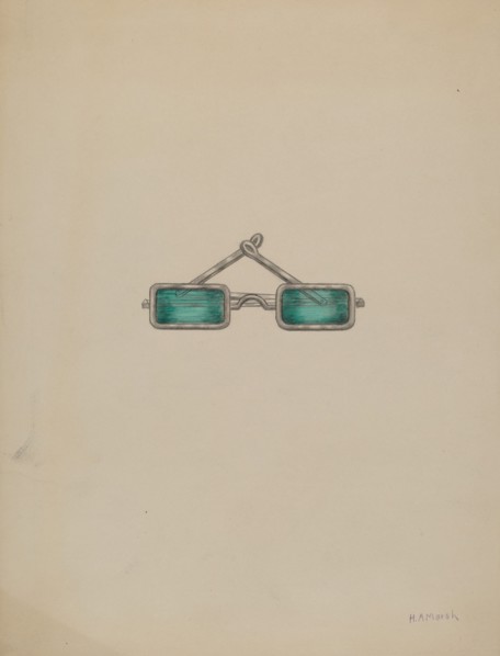 Spectacles with Green Lenses, c. 1936. Creator: Herbert Marsh.