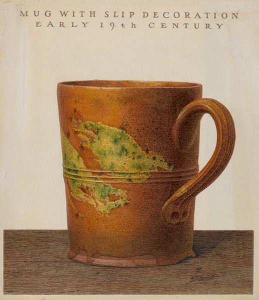Mug with Slip Decoration, c. 1938. Creator: John Matulis.