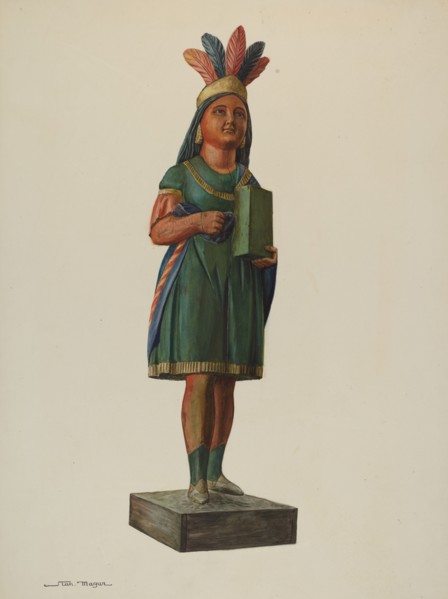 Wooden Pocahontas Store Figure, c. 1937. Creator: Stanley Mazur.