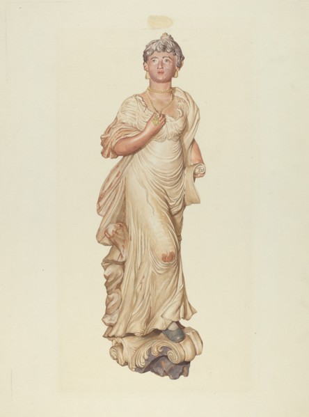 Figurehead from the Sloop "Postmaster", c. 1937. Creator: Elizabeth Moutal.