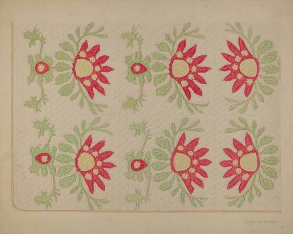 Applique Quilt - "King David's Crown", c. 1938. Creator: Elbert S. Mowery.