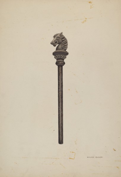 Horse Head Hitching Post, c. 1939. Creator: Hilda Olson.