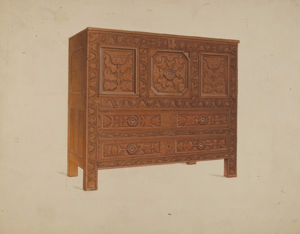 A Connecticut-type Hadley Chest, c. 1937. Creator: Martin Partyka.