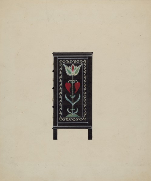 Side View of Guilford Painted Chest, c. 1936. Creator: Martin Partyka.