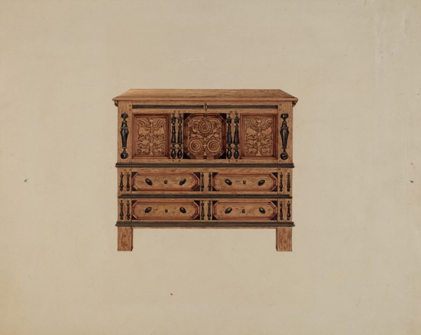 Two Drawer Sunflower Chest - front view, 1936. Creator: Martin Partyka.