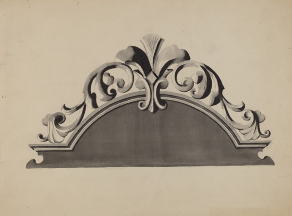 Half-canopy Carved Bed, c. 1936. Creator: Dorothy Posten.