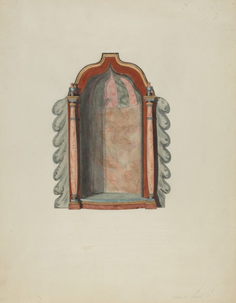 Shrine for statuette, probably 1940. Creator: Albert Pratt.