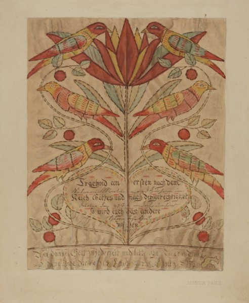Fractur Drawing (Birth Certificate), c. 1936. Creator: Jessica Price.