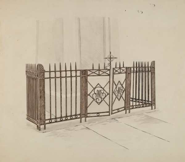 Iron Gate and Fence, c. 1937. Creator: Ray Price.