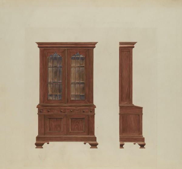 Combination Desk and Bookcase, c. 1937. Creator: Ray Price.